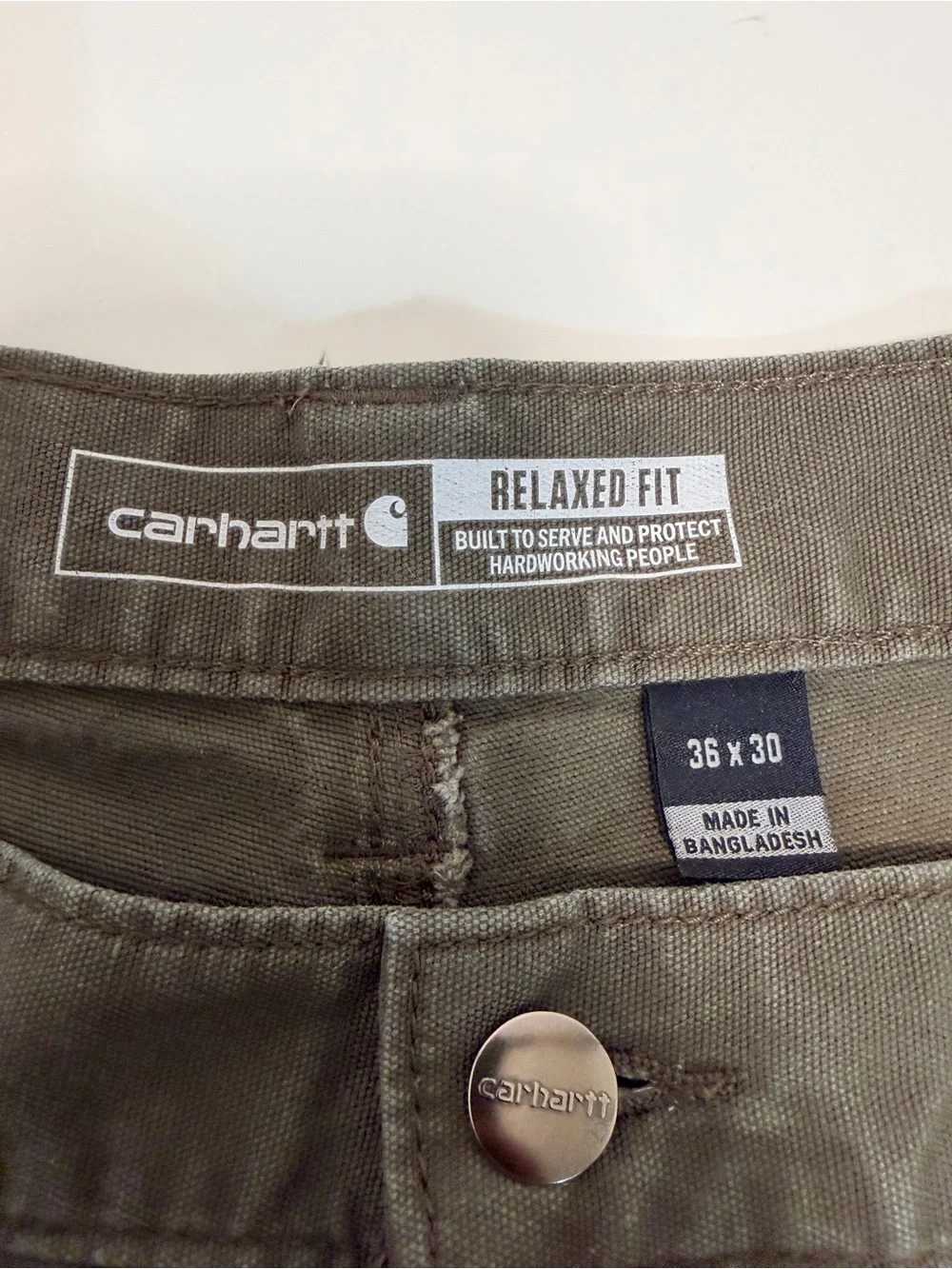 Carhartt Olive Green Cargo Pants with Back Patch Pockets